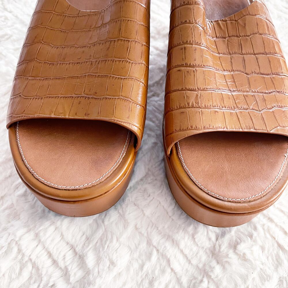 FitFlop Eloise Croc Embossed Leather Wedge Sandals in Light Tan - Picture 4 of 9
